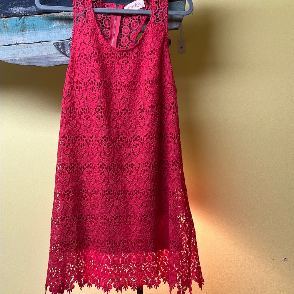 Pinky Vibrant Red Lace Women’s Dress- Size medium
